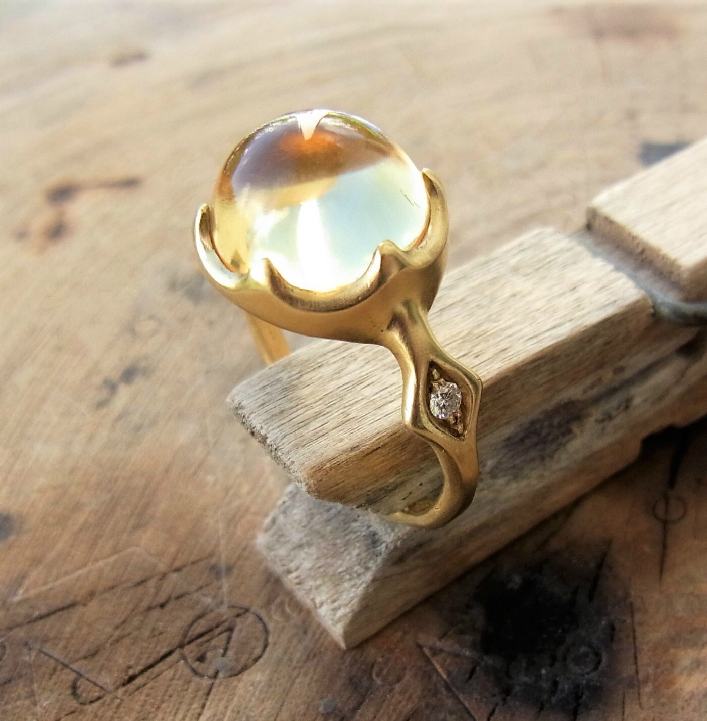 Gold ring. Unique engagement ring. Gold ring with gem stones. Etsy