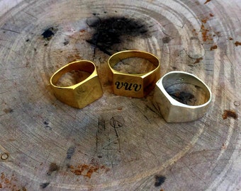 Man signet ring, Signet ring men, Mens ring, Gold Silver signet ring, Square signet ring, Letter ring men, Custom Name Ring Personalized