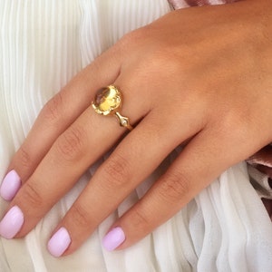 Citrien ring, Gouden ring met edelstenen, Alternatieve unieke verlovingsring, Cocktail ring, Ring met Citrien, Gem ring, Vrouwen gouden edelsteen ring