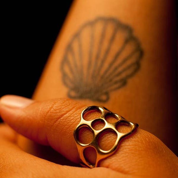 Women ring, Wide gold ring, Gold lace ring. 14 karat gold plated ring. Thumb ring. Bubbles ring. Designer ring. Golden ring, Geometric ring