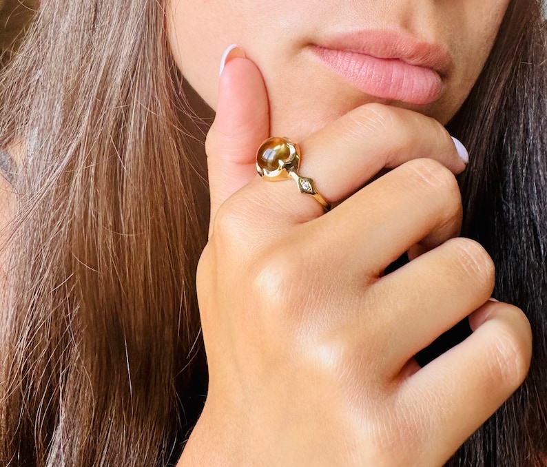 Citrine ring, Gold ring with gem stones, Alternative unique engagement ring, Cocktail ring, Ring with Citrine, Gem ring, Women gold gem ring image 3