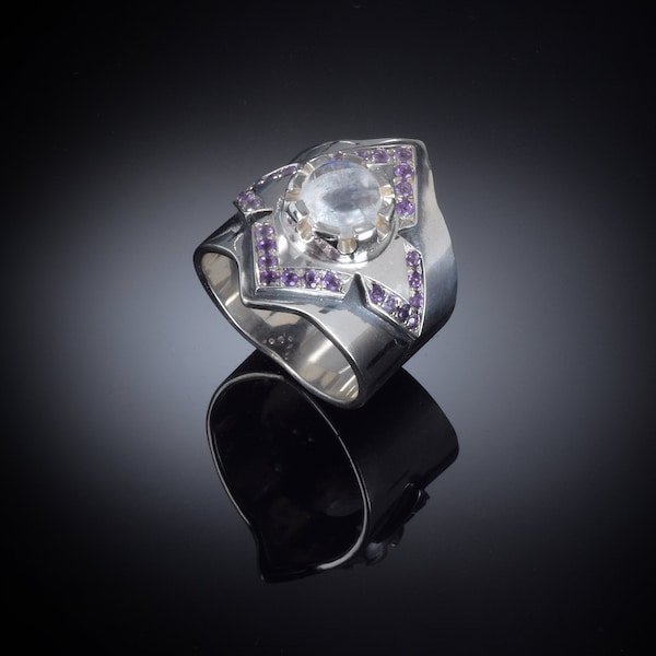 Unique men ring, Men's wide ring, Male ring, Men ring with stones, Sterling ring with gems, Amethyst men ring, Men stone ring, Men jewelry