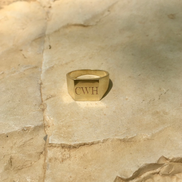 Signet Ring, Initial Engraved Signet Ring, Personalized Initial Ring, Gold Signet Ring, Signet Ring Men, Square Signet Ring, Men Gift Ring