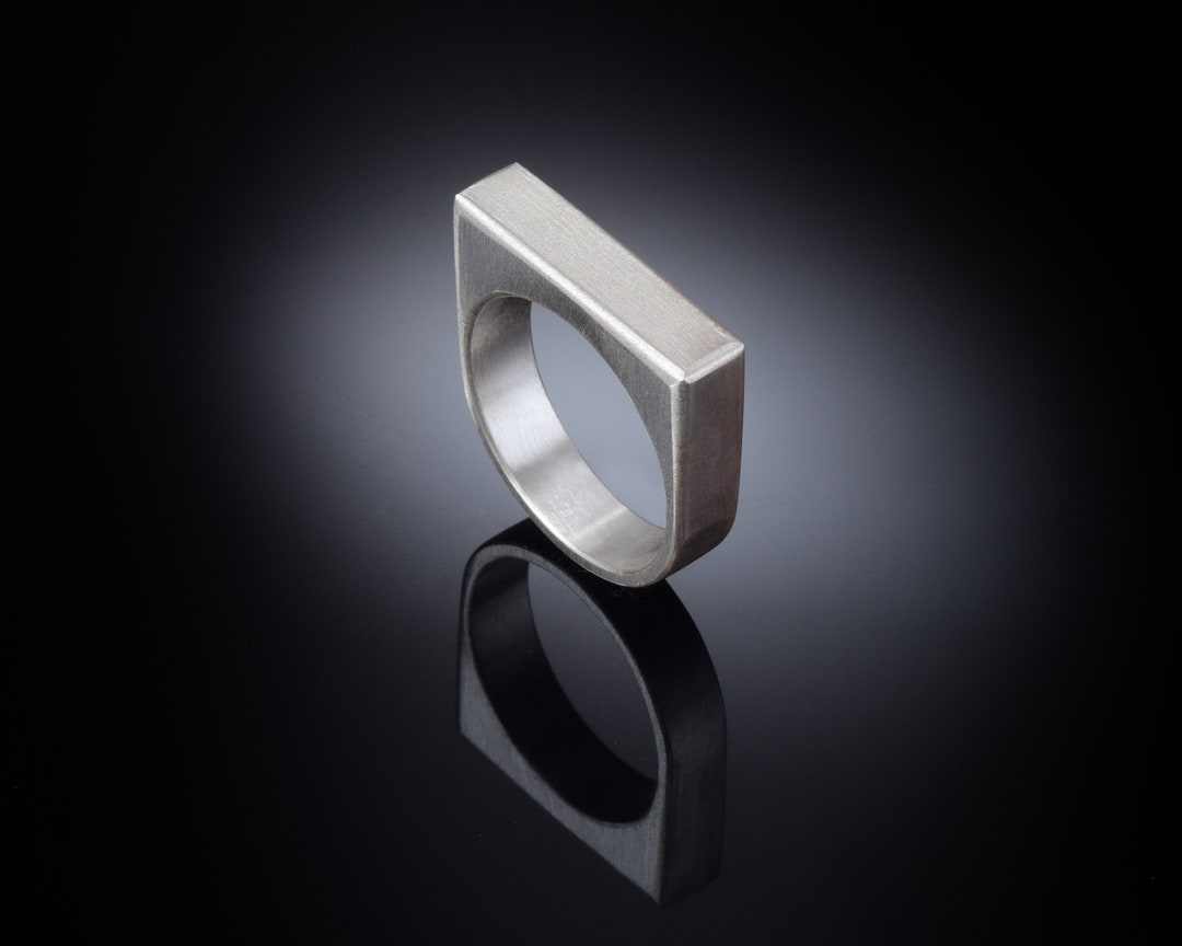 Small Rectangle Riding Ring Minimalist Rectangle Ring, Everyday Modern Ring, Geometric Rectangle ...