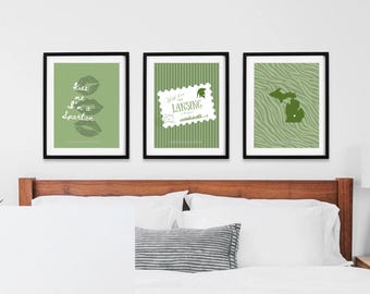 Set of 3 Lansing Wall Art Prints | Michigan State Spartans Home Decor | Green Dorm Room Aesthetic | Digital Download