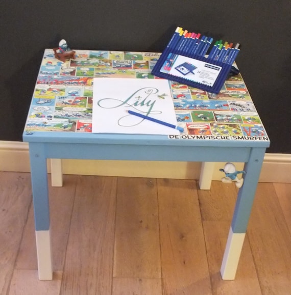 Smurf Table Kids Table Kids Play Table Upcycled Made By Etsy