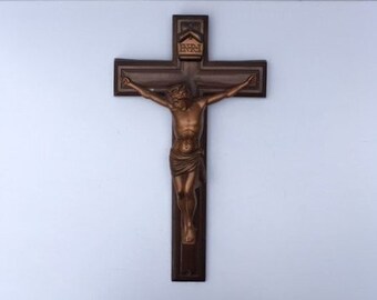 Crucifix, Antique Crucifix, Wall Crucifix, Big Crucifix, Vintage Jesus Crucifix, Copper Colour Cross, Metal Crucifix, Crucifix, Metal Cross