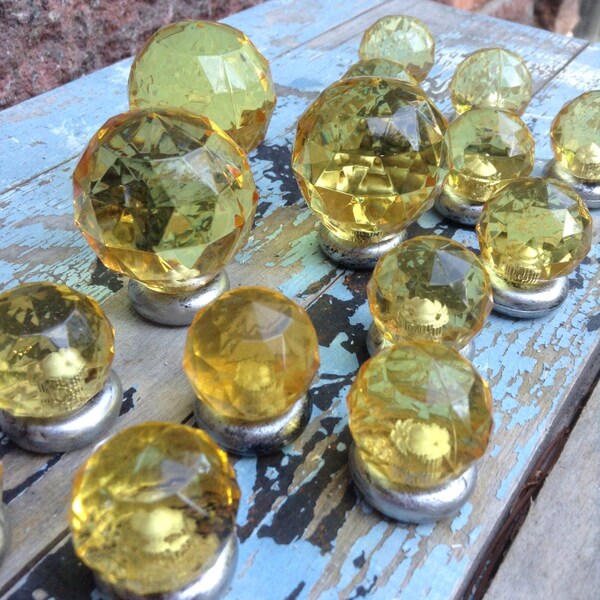 Acrylic Knobs,Hardware Handles, Salvage Knobs, salvage Hardware Handles, Yellow Knobs,