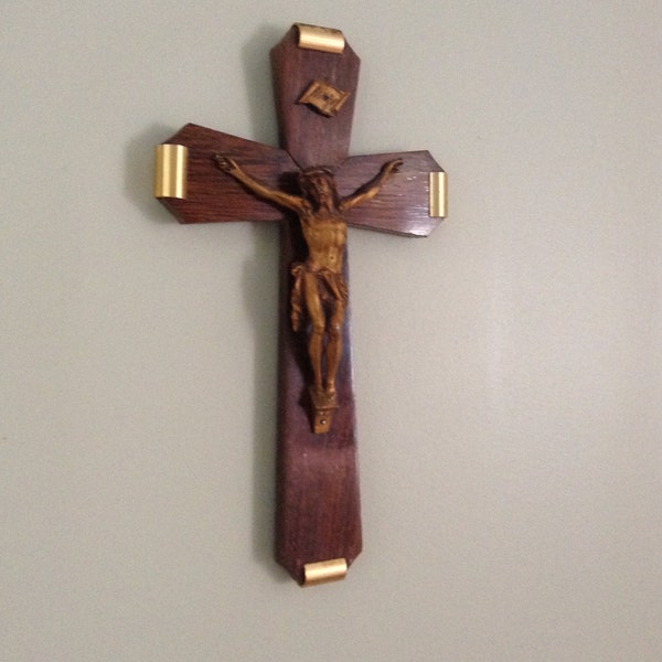 Antique Wooden Crucifix, France, 1910's, Wooden Crucifix, Wall Mount Crucifix, Cross, Wooden Cross, Wooden Crucifix