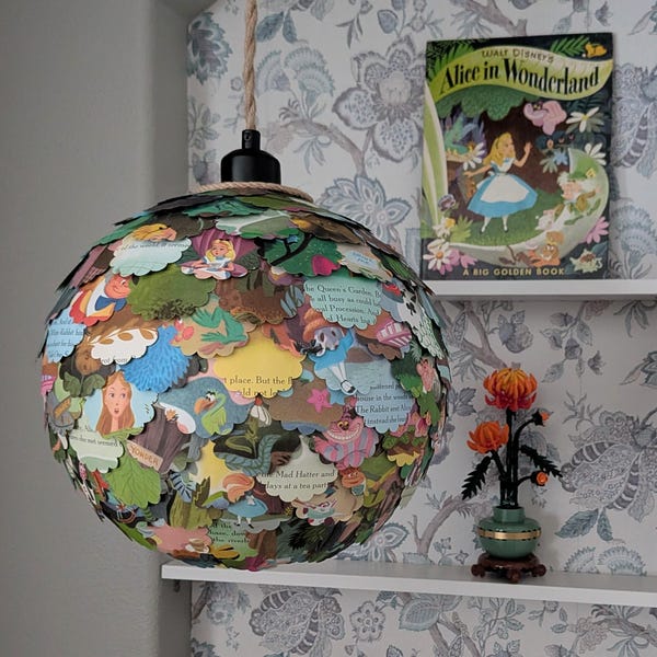 Alice in Wonderland Storybook Plug In Pendant Light Book Page Lampshade