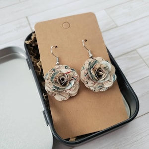 Vintage Map Flower Earrings 1920&#39;s Vintage Maps Earrings