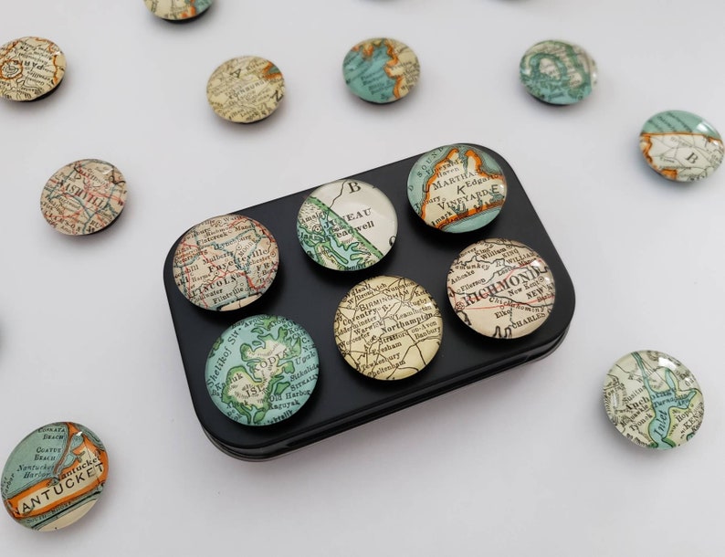 Custom Vintage Map Magnets Set of 4 or 6 Magnets - Etsy