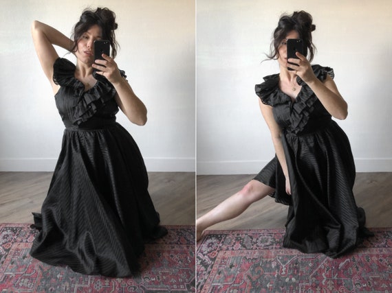 Black Ruffle Taffeta Gown | 80s vintage | size sm… - image 5