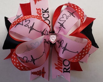 5" Nurses Heartbeat Fancy Hairbow