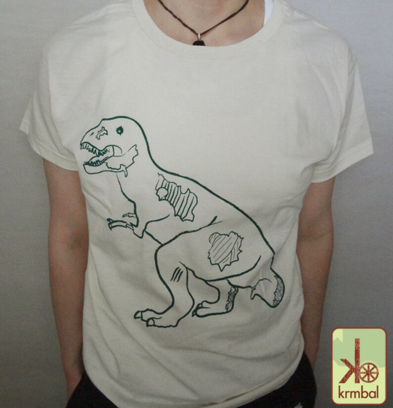 Sale Zombie T-Rex Eco Friendly Organic Cotton Tee, Tyrannosaurus Rex, Zombie Dinosaur Tee, Zombie Dino, Geekery, Dino Zombie Shirt image 3