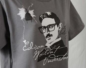 Nikola Tesla "Hipster Tesla" Eco-Friendly Organic Cotton Tee, Nikola Tesla T-Shirt, Science Shirt, Styles for Men & Women Available