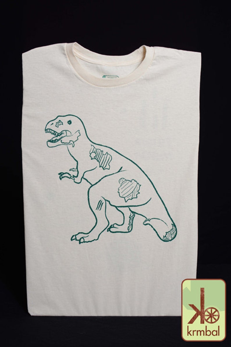 Sale Zombie T-Rex Eco Friendly Organic Cotton Tee, Tyrannosaurus Rex, Zombie Dinosaur Tee, Zombie Dino, Geekery, Dino Zombie Shirt image 5