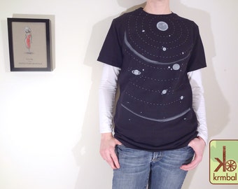 Sale! Solar System Eco-Friendly Organic Cotton Tee, Outer Space T-Shirt, Planets, Cosmos, Science, Black and White