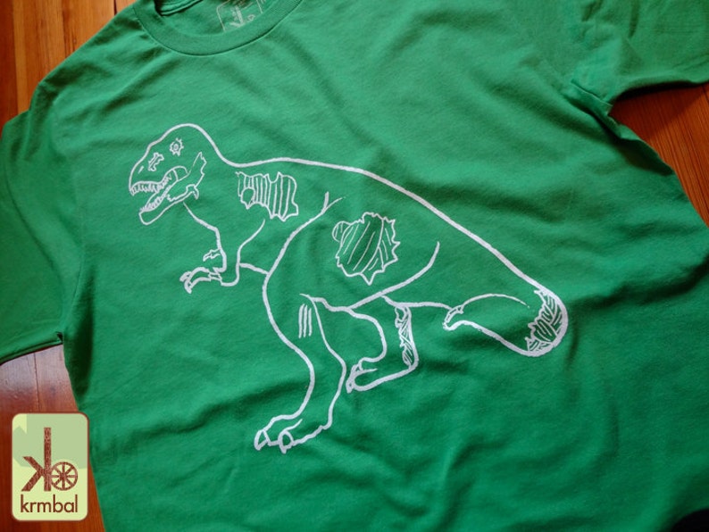 Sale Zombie T-Rex Eco Friendly Organic Cotton Tee, Tyrannosaurus Rex, Zombie Dinosaur Tee, Zombie Dino, Geekery, Dino Zombie Shirt image 2