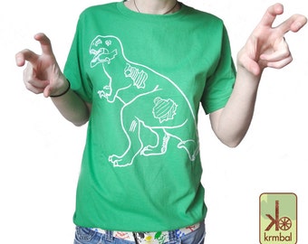 Sale! Zombie T-Rex Eco Friendly Organic Cotton Tee, Tyrannosaurus Rex, Zombie Dinosaur Tee, Zombie Dino, Geekery, Dino Zombie Shirt