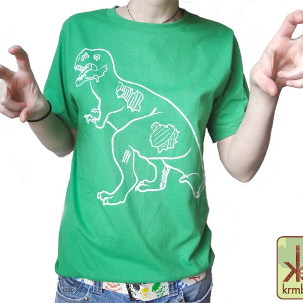 Sale! Zombie T-Rex Eco Friendly Organic Cotton Tee, Tyrannosaurus Rex, Zombie Dinosaur Tee, Zombie Dino, Geekery, Dino Zombie Shirt