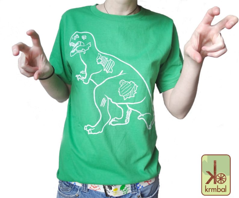 Sale Zombie T-Rex Eco Friendly Organic Cotton Tee, Tyrannosaurus Rex, Zombie Dinosaur Tee, Zombie Dino, Geekery, Dino Zombie Shirt image 1