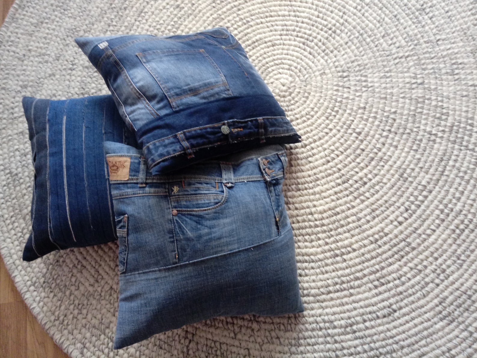 Blue Jean Pillow Covers Denim Patchwork Upcycled Jeans Fully Etsy