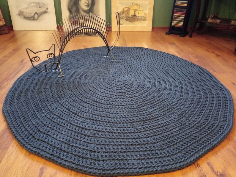 Handmade Cotton Chunky Crochet Navy Blue Gray Round Rug Nursery Skandinavische Teppich Floor Rugs Carpet Rund Alfombra Trapillo