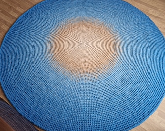 Handmade Wool Round Rug, Modern Blue Ombre Carpet