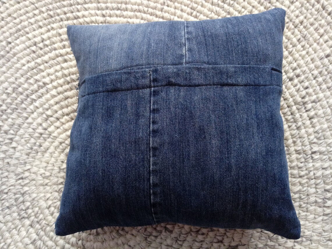 Blue Jean Pillow Covers Denim Patchwork Upcycled Jeans Fully Etsy