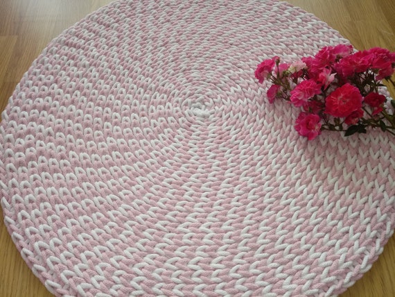 Round Rug Pink White Area Rugs Handmade Carpet Cotton Ireland Round Rug Pink White Area Rugs, 24 Round Rug Pink