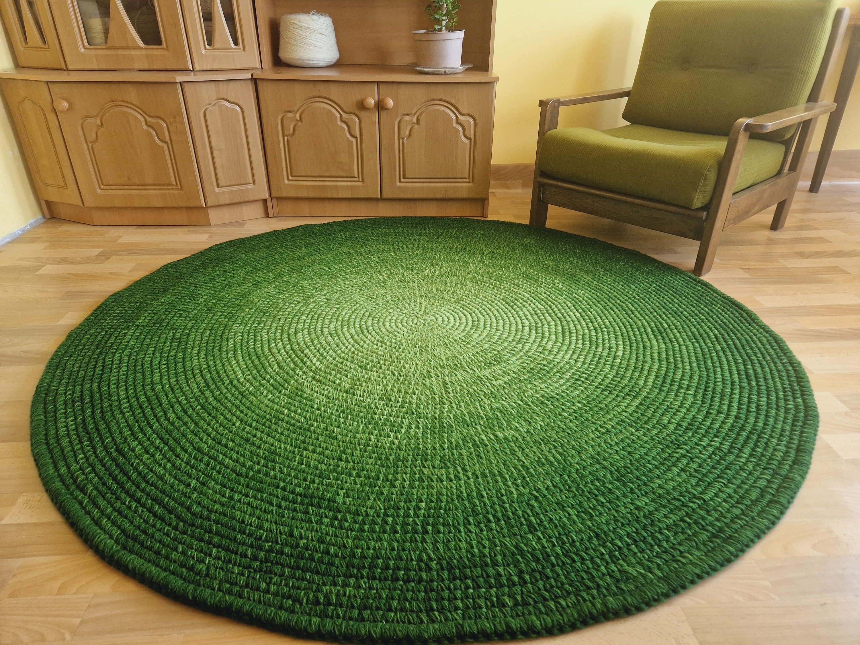 Handmade Green Wool Round Rug, Modern Area Rug - Etsy