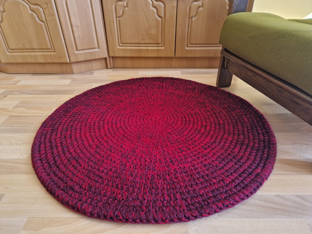 Round Rug Handmade Handmade Wool Round Rug, Crochet Style, Modern Rug - Etsy