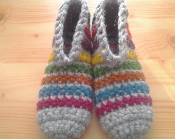 Handmade Wool Crochet Slippers, Unisex House Shoes