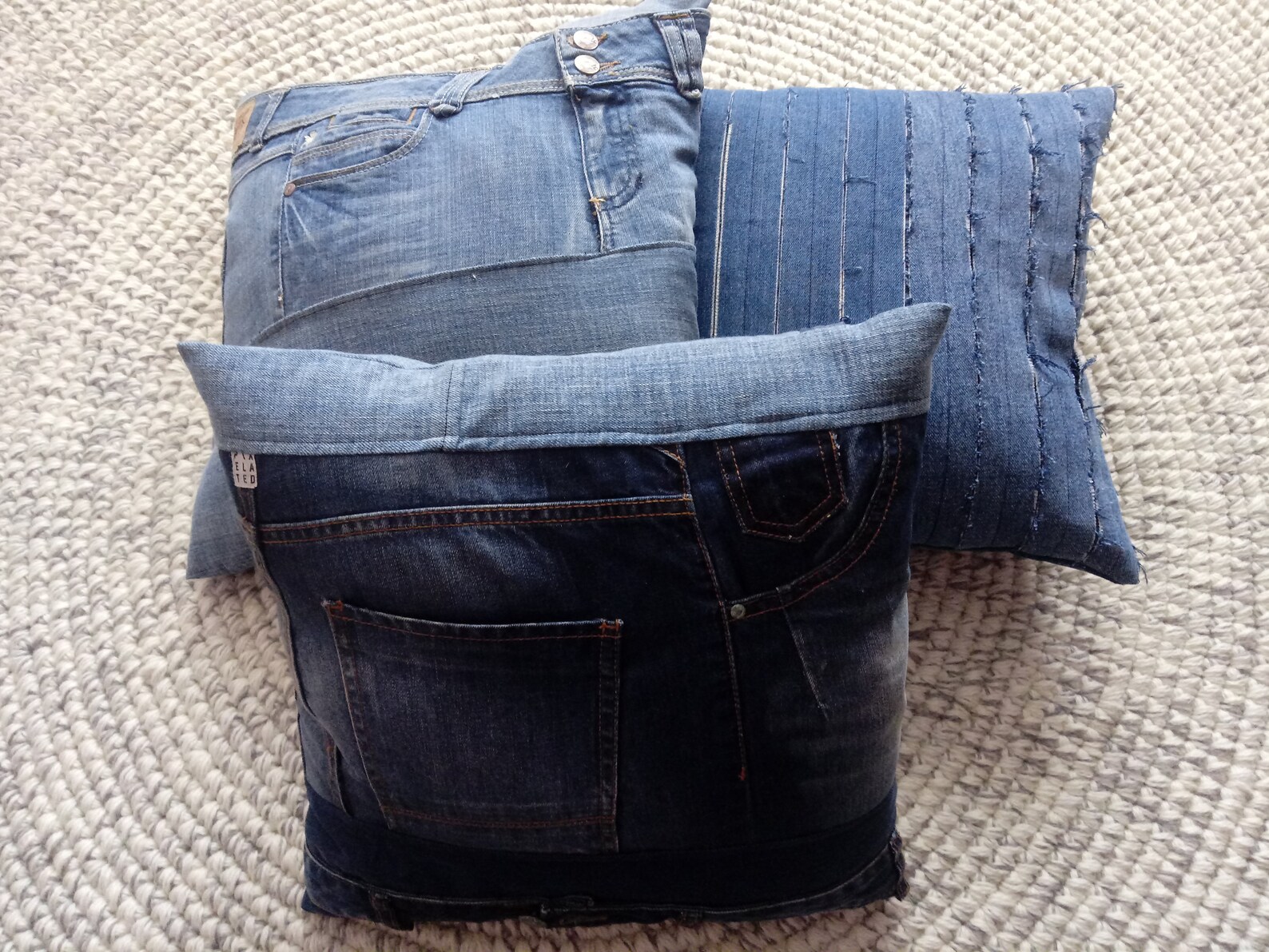Blue Jean Pillow Covers Denim Patchwork Upcycled Jeans Fully Etsy