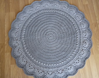 Handmade Chunky Crochet Cotton Rug, Cream Round Nursery Rug