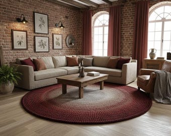 Handgefertigter Runder Wollteppich: Moderner Teppich im skandinavischen Stil
