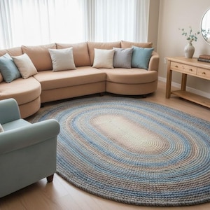 Oval Wool Rug | Handmade Carpet | Soft Gradient Colors | Customizable Boho & Scandi Decor