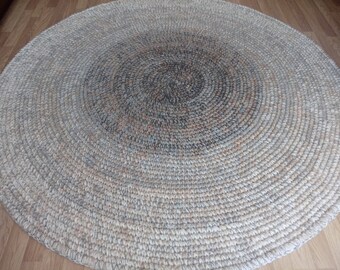 Handmade Round Wool Rug, Crochet Floor Rug, Modern Decor