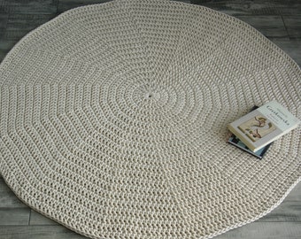 Handmade Chunky Crochet Cotton Rug, Cream Nursery Carpet