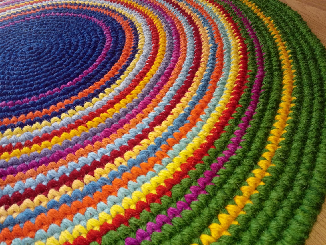 Round Rug Rainbow/rug/area Rugshandmade Rug/carpet/wool Etsy