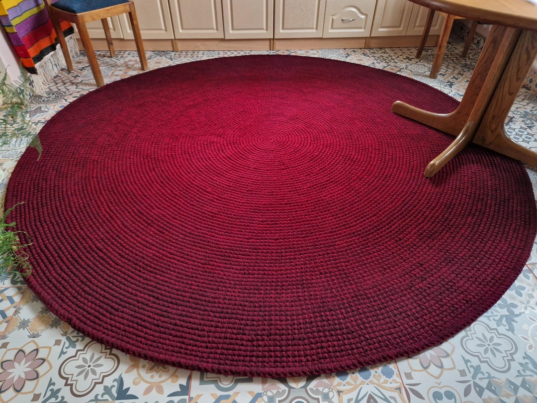 Round Maroon Rug Handmade Wool Round Rug - Red Burgundy Statement Area Carpet - Etsy