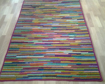 Handmade Wool Rug, Colorful Crochet Carpet, Organic Home Decor