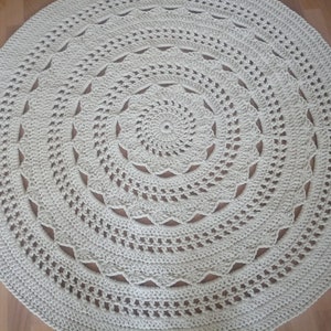 Handmade Cotton Chunky Crochet Cream Rug/Crochet Nursery Rug/Skandinavische Teppich/Floor Rugs/Carpet/Rund Alfombra Trapillo