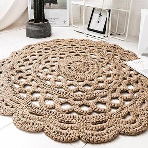 Handmade Cotton Chunky Crochet Doily Round Rug/Nursery Rug/Skandinavische Teppich/Floor Rugs/Bathroom Mat/Rund Alfombra Trapillo