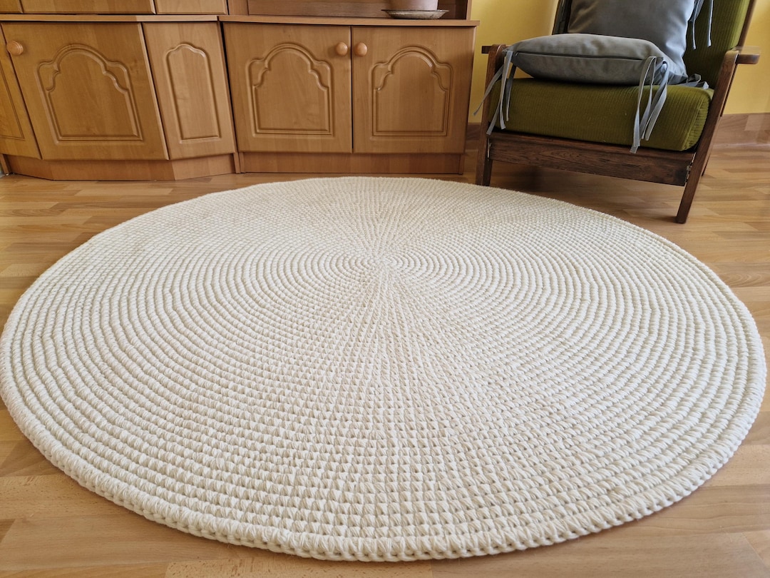 Round Rug WHITE Rug Area Rug Floor Rugs Handmade Rug Carpet Wool ...