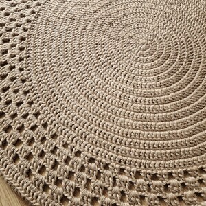 Handmade JUTE Chunky Crochet Rug/Crochet Nursery Rug/Skandinavische Teppich/Floor Rugs/Carpet/Rund Alfombra Trapillo image 3