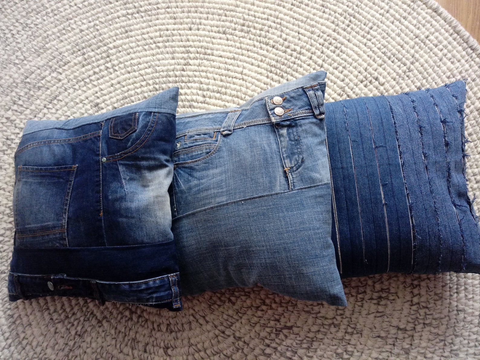 Blue Jean Pillow Covers Denim Patchwork Upcycled Jeans Fully Etsy