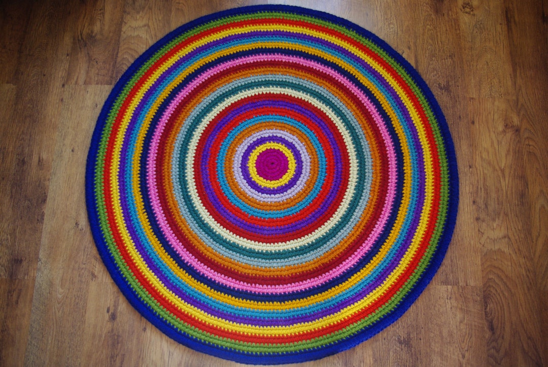 Round Rug Handmade Handmade Wool Round Rug - Colorful Crochet Area Rug - Etsy