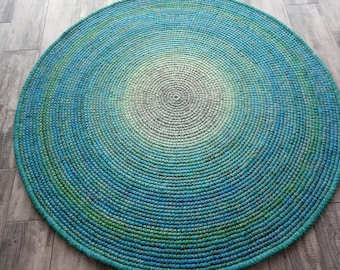 Handmade Round Wool Rug, Crochet Floor Rug